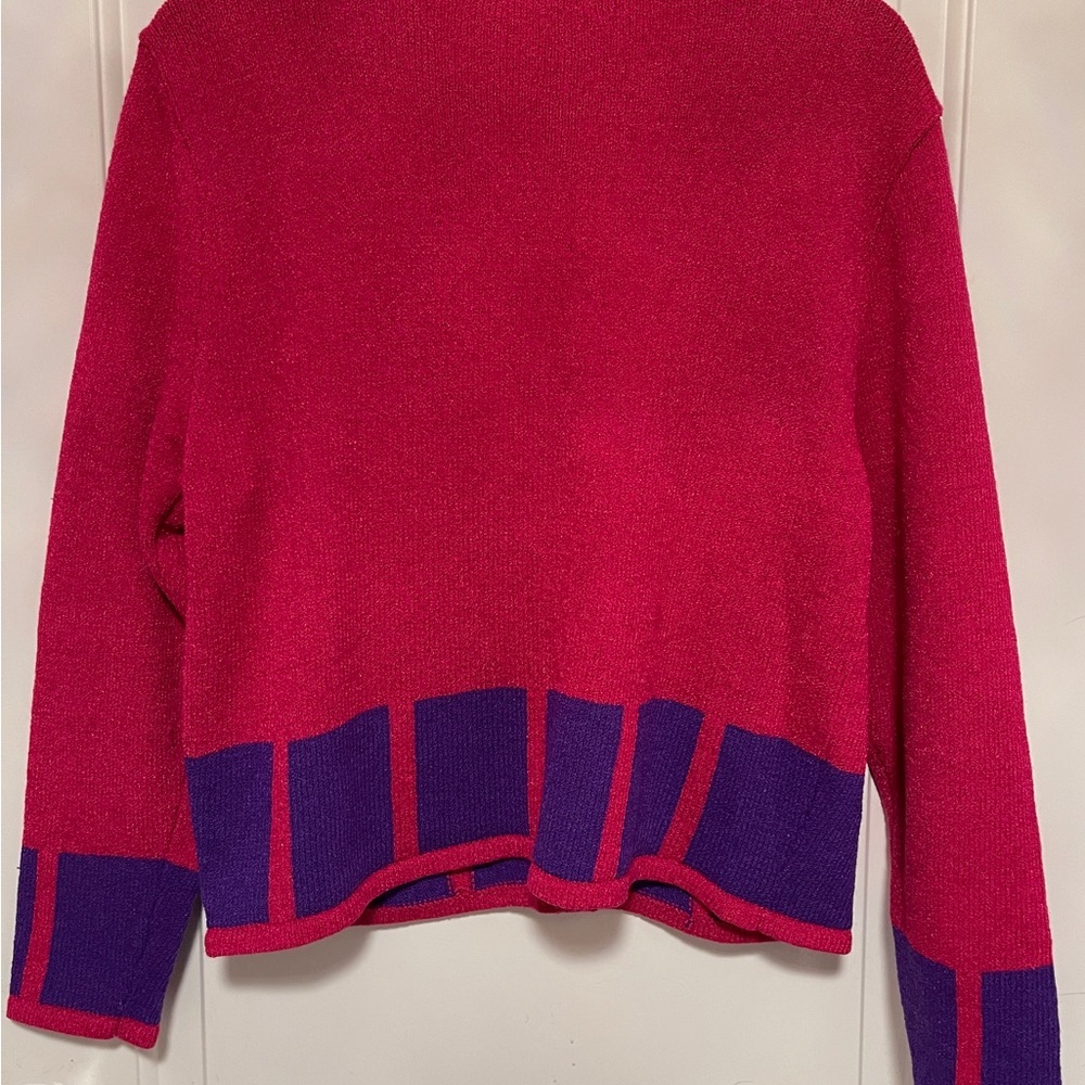 Vintage Adrianna Papell Pink Purple Cardigan Colorblock Wool Blend Sweater 14 - Picture 7 of 7